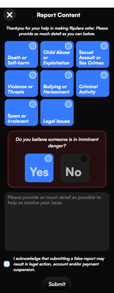 Create Flag Issue Screen