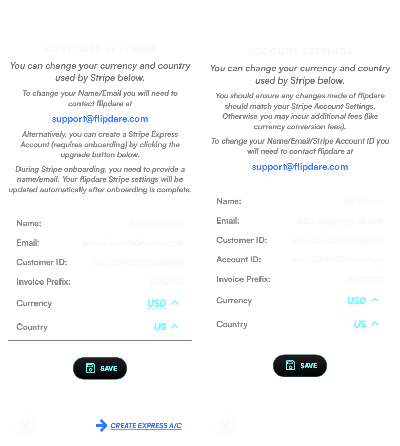 Stripe Settings Modal